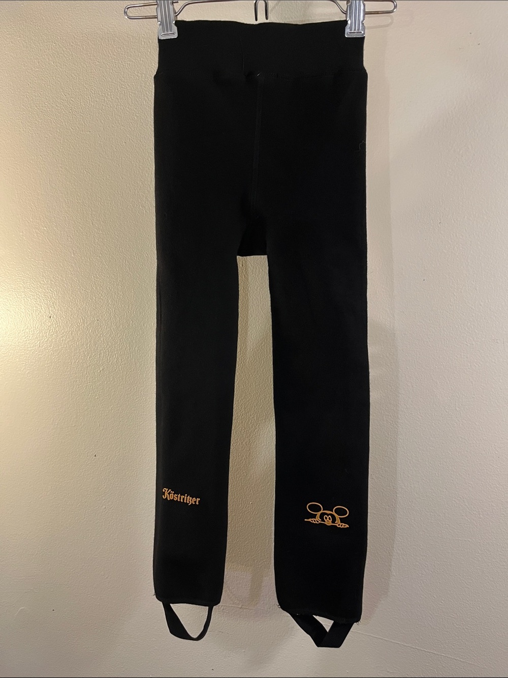 Kids Black Fleece Stirrup Pants with Embroidered Detail